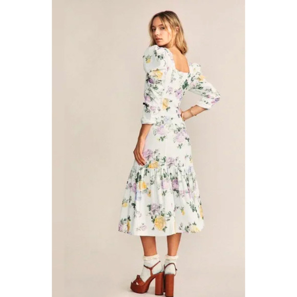 NEW! LoveShackFancy 6 Ellington $345 Corduroy Milkmaid Midi Dress Puff Shoulder - Picture 4 of 7